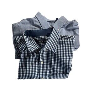 2 IZOD Button Up Shirt Blue XL Plaid Checkered